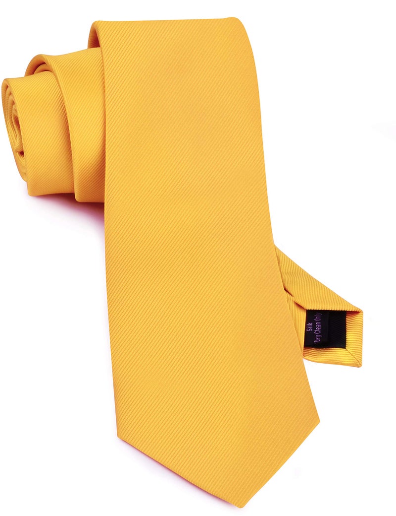 GUSLESON Brand Modern Fashion Yellow Tie Solid Gold Ties For Men Silk Necktie (0791-14) - Image 1